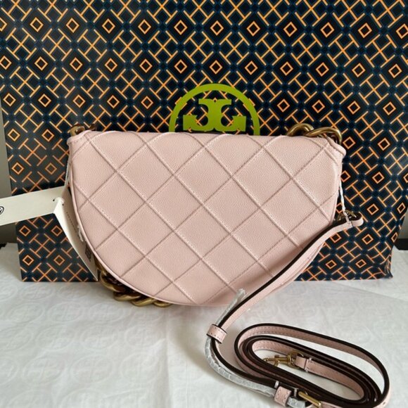 Tory Burch Fleming Soft Grain Mini Crescent Bag Crossbody Bag Shoulder Bag Blush - Picture 2 of 14